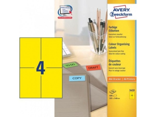 Etiketten Zweckform 105x148mm, gelb, Originalnummer 3459, A4