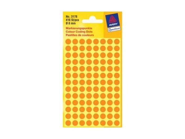 Etiketten Zweckform Kleinpackung Farbpunkt leuchtorange Ø8mm