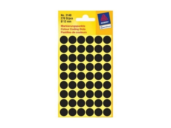Etiketten Zweckform Kleinpackung, Farbpunkte, schwarz  Ø12mm