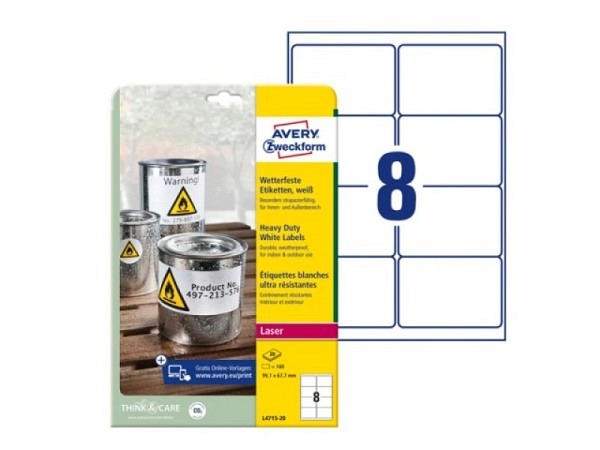 Etiketten Zweckform 67,7x99,1mm, weiss Originalnr L4715-20