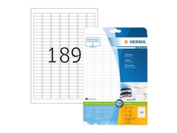Etiketten Herma Premium A4, permanent, 10x25,4mm weiss