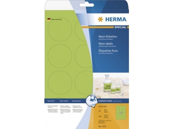 Etiketten Herma Special Neonetiketten A4, Ø60mm, neongrün