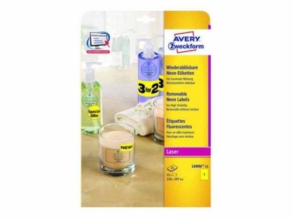 Etiketten Zweckform 210x297mm, gelb, Originalnummer L6006-25, ablösbar