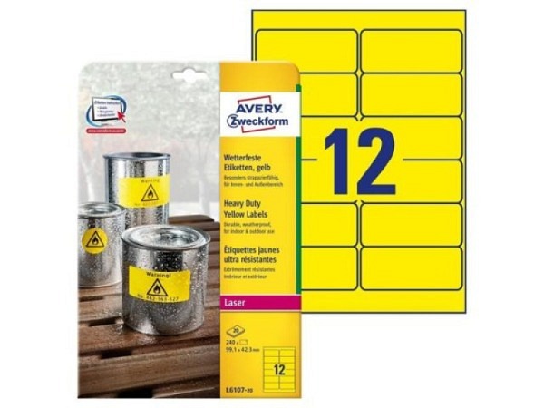Etiketten Zweckform 42,3x99,1mm wetterfeste Folienetikette gelb L6107-20