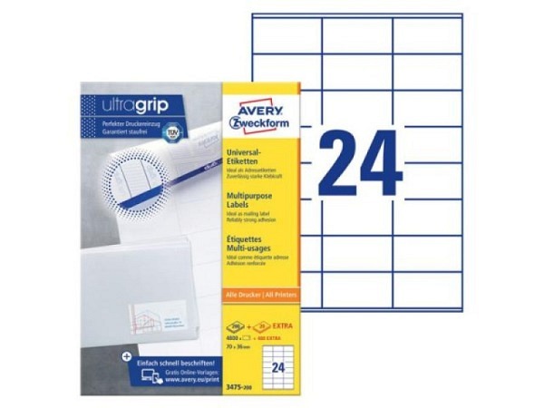 Etiketten Zweckform 36x70mm, weiss, Originalnummer 3475-200, A4, permanent