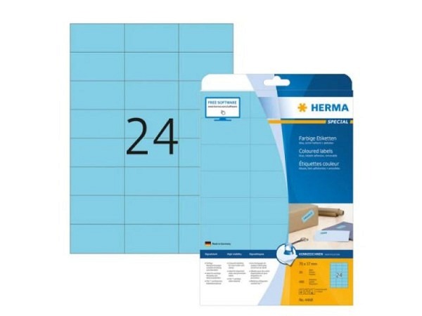 Etiketten Herma Special Farbige Etiketten A4, permanent, 37x70mm, blau