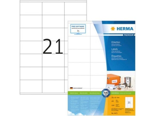 Etiketten Herma Premium Universal- und Adressetiketten A4, permanent, 70x41mm