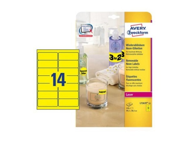 Etiketten Zweckform 99,1x38,1mm, neongelb, Originalnummer L7263Y-25