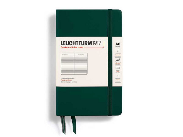 Notizbuch Leuchtturm Pocket 90x150mm liniert Forest Green