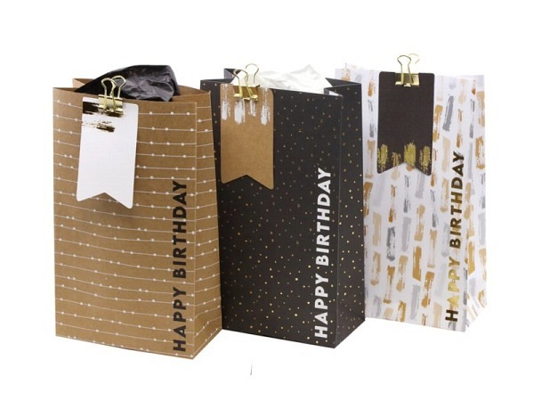 Kreuzbodenbeutel Artoz Happy Birthday assortiert 12x6x20cm, 3Stk.