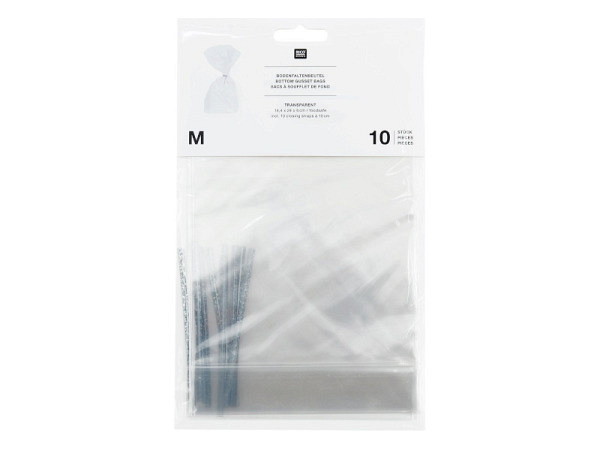 Kreuzbodenbeutel Rico Design transparent M 14,4x24x6cm 10Stk.