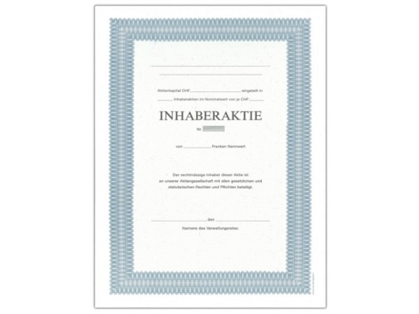 Papier Wertschrift Inhaberaktien A4 blau 120g/qm, 5 Stk.