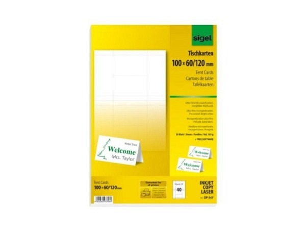 Tischkarte Sigel weiss 185g DP047 für Inkjet, Laser 40 Stk