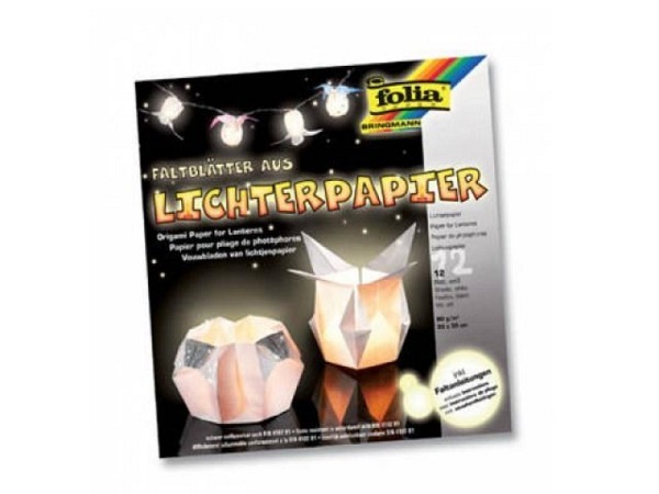 Faltblätter Folia aus Lichterpapier 80g/qm weiss, 30x30cm, schwer entflammbares Faltpapier inkl. Faltanleitung, Pk. à 12Stück