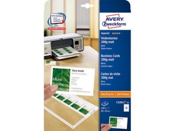 Visitenkarten Zweckform schnittgestanzt 85x54mm auf A4 200g