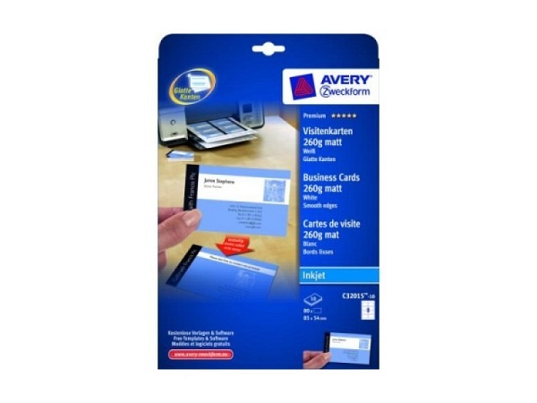 Visitenkarten Zweckform schnittgestanzt 85x54mm auf A4, 260g
