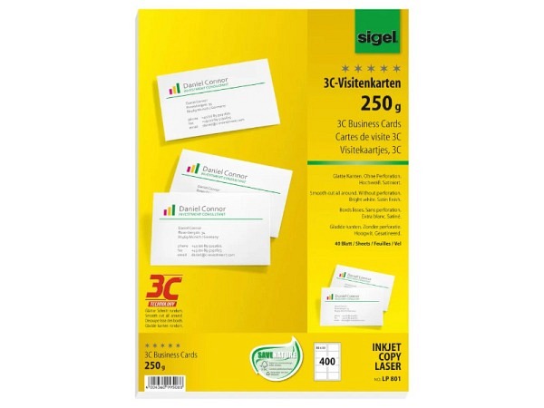 Visitenkarten Sigel 85x55mm 250g/qm hochweiss