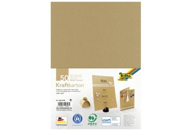 Papier Folia Kraftkarton braun 230g/qm 50 Blatt A4
