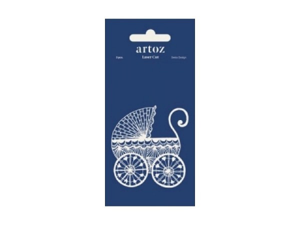 Dekopapier Artoz LaserCut ausgestanzte Kinderwagen weiss