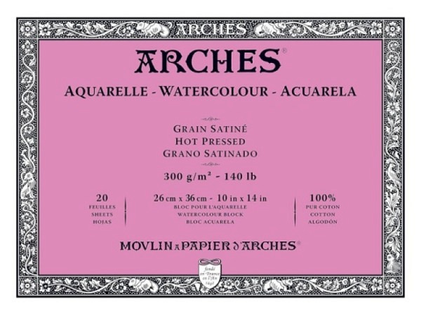 Aquarellblock Arches rundum geleimt 300g/qm 26x36cm satiniert