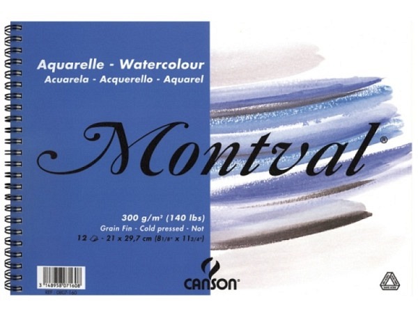 Aquarellblock Canson Montval Spirale fein 300g/qm 12Blatt 13,5x21cm ohne Perforation