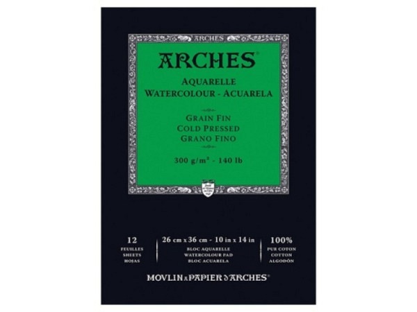 Aquarellblock Arches Schmalseite geleimt 300g/qm 26x36cm Feinkorn