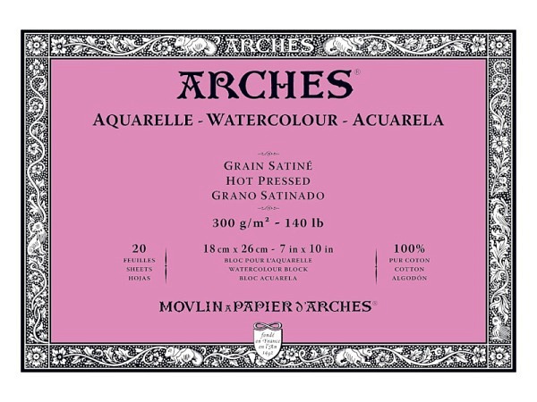 Aquarellblock Arches rundum geleimt 300g/qm 18x26cm satiniert