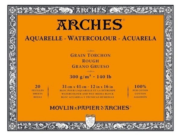 Aquarellblock Arches rundum geleimt 300g/qm 31x41cm rauh Grain Torchon