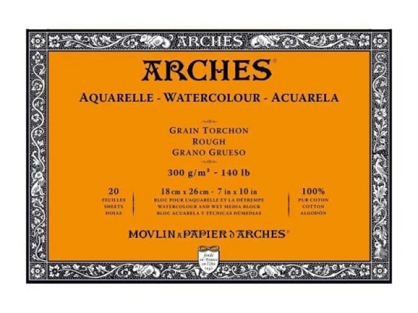 Aquarellblock Arches rundum geleimt 300g/qm 18x26cm rauh Grain Torchon