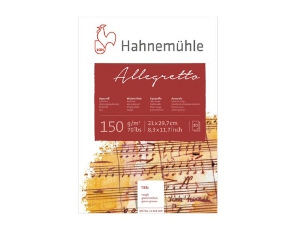 Aquarellblock Hahnemühle Allegretto 21x29,7cm 10 Blatt 150g/qm fein rau