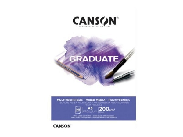 Aquarellblock Canson Graduate Mixed Media White leicht gekörnt 200g/qm
