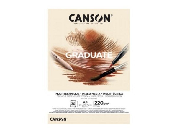 Aquarellblock Canson Graduate Mixed Media Natural körnig und glatt 220g/qm