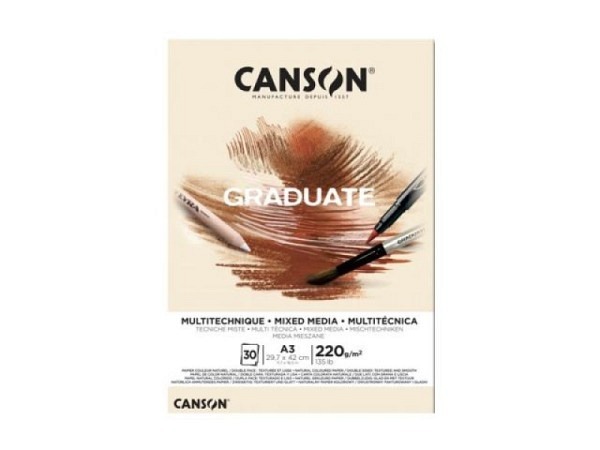 Aquarellblock Canson Graduate Mixed Media Natural körnig und glatt 220g/qm