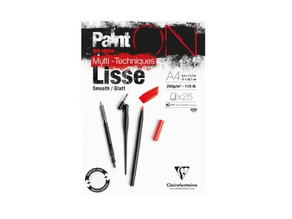 Zeichenblock Clairefontaine Paint ON Glatt A4 25 Blatt 250g/qm