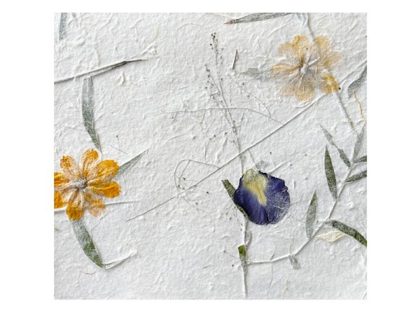 Naturpapier Olino Maulbeerpapier mit einer gelb/blauen Blumenmischung, 55x80cm, 160g/qm, Einzelbogen