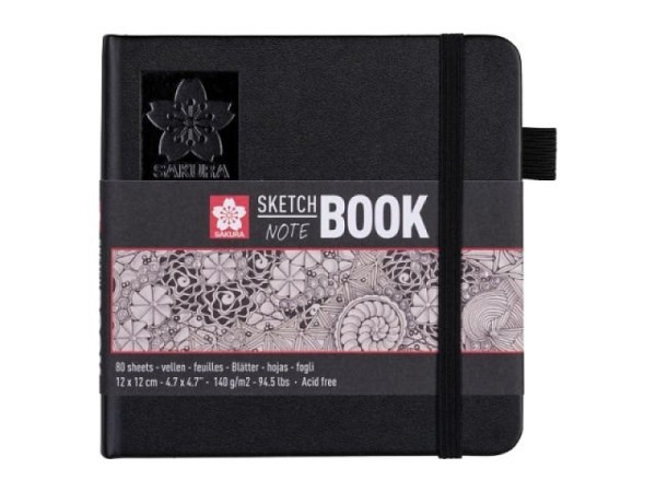 Skizzenbuch Sakura Sketch Book Black 12x12cm, 80 schwarze Seiten 