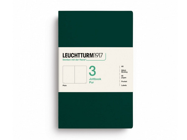 Skizzenheft Leuchtturm Jottbook Pur Medium blanko Forest Green 3er pack