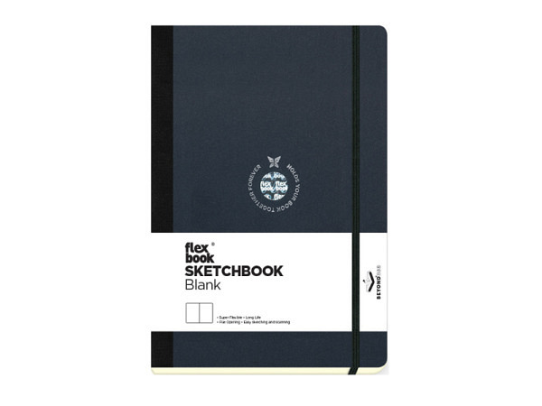 Skizzenbuch Flexbook Notebook 17x24cm blanko schwarzer Leinenrücken