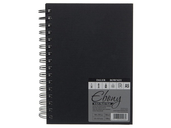 Skizzenbuch Daler-Rowney Ebony mit Spirale schwarz A5 hoch