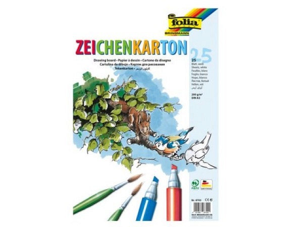Zeichenkartonblock Folia A3 weiss, 25 Blatt 200g