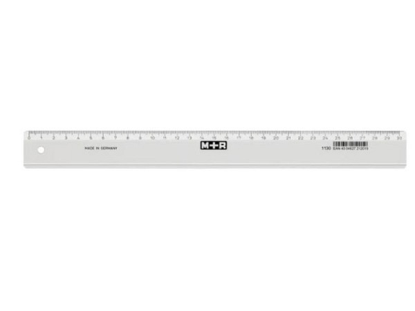 Massstab M+R Kunststoff glasklar 30cm, mit geprägter Skala