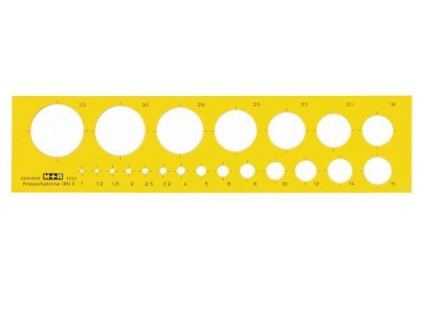 Schablone M+R Kreisschablone gelb transparent, Kreise mit Durchmesser 1-32mm