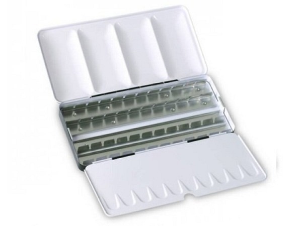 Aquarellkasten Metall leer für 24 ganze 48 halbe Farbnäpfe
