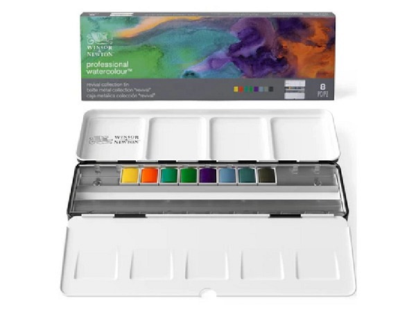 Aquarell Winsor Newton Artists Set 8 halbe Näpfe Revival Collection