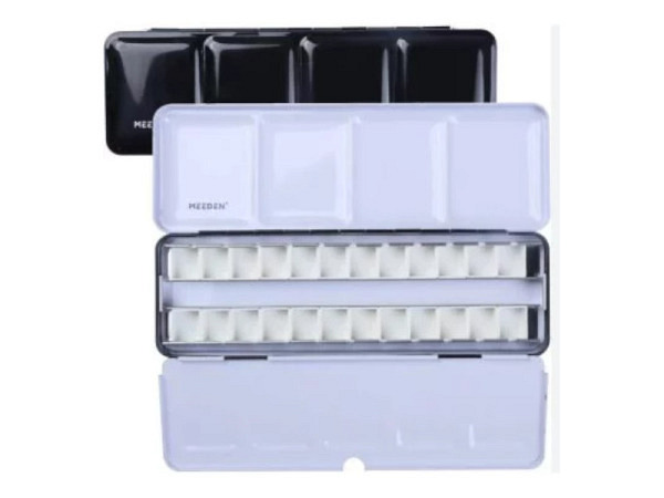 Aquarellkasten Meeden Metall leer für 24 halbe Farbnäpfe schwarz