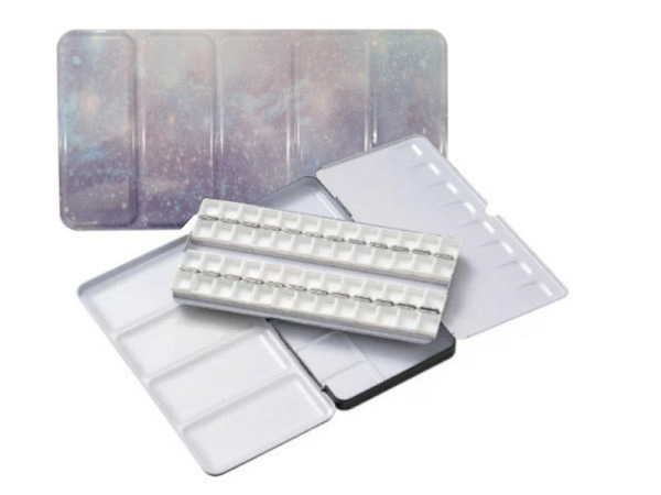 Aquarellkasten Meeden Metall leer für 48 halbe Farbnäpfe blau