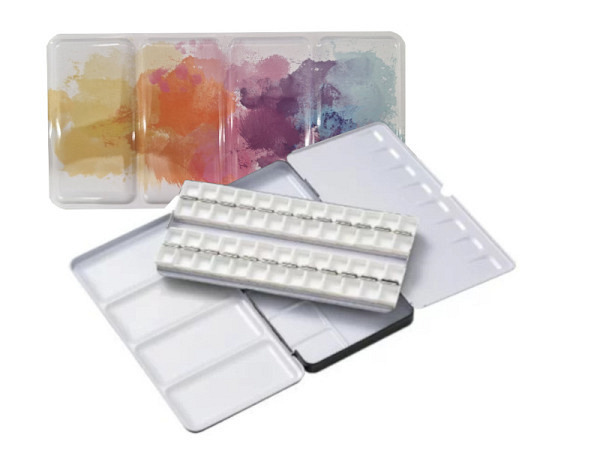 Aquarellkasten Meeden Metall leer für 48 halbe Farbnäpfe pink