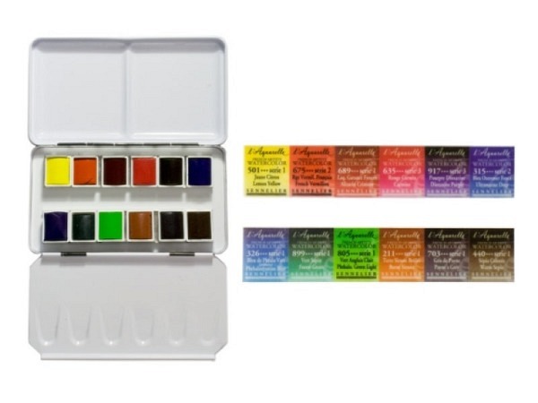 Aquarell Sennelier l'Aquarelle Set 12 halbe Näpfe