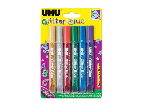 Glimmerleim Uhu Glitter Glue Set 6Stk. Original 6x10ml
