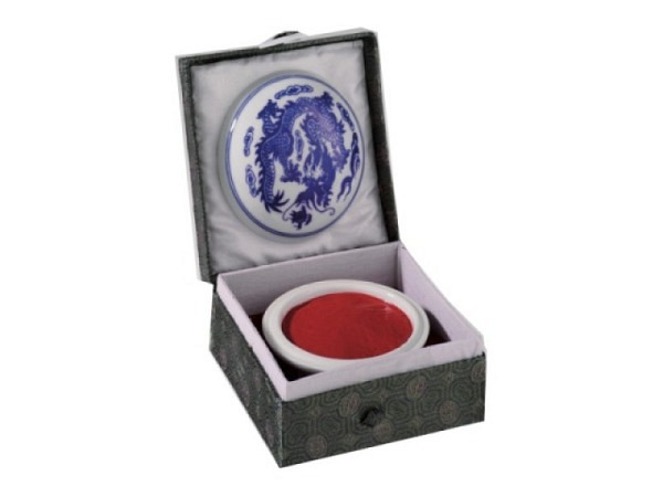 Signierfarbe rot 60g in Porzellanschale mit Deckel